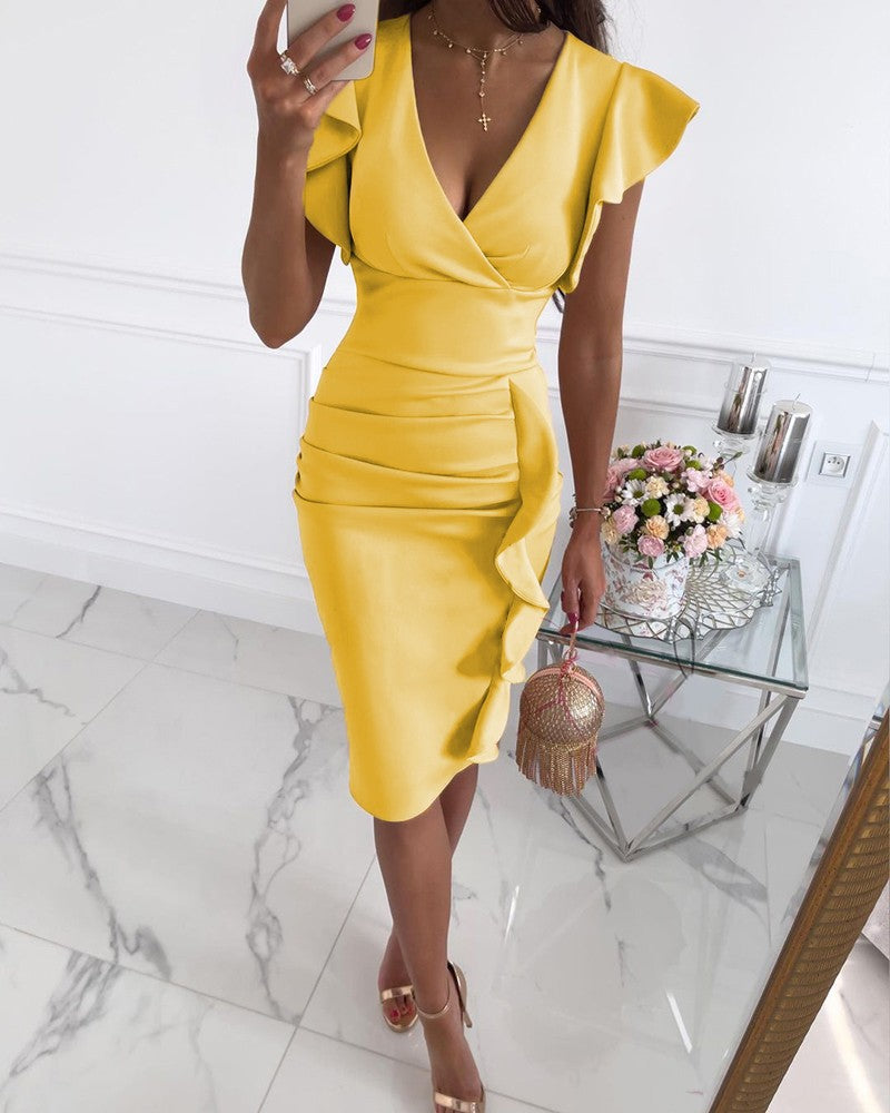 Damen Wickelkleid mit Rüschendetails EB