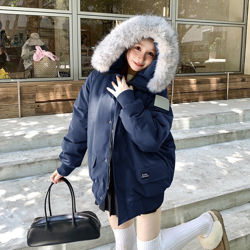 Damen Stylische und isolierte Pufferjacke mit abnehmbarem Kunstfellkragen EB