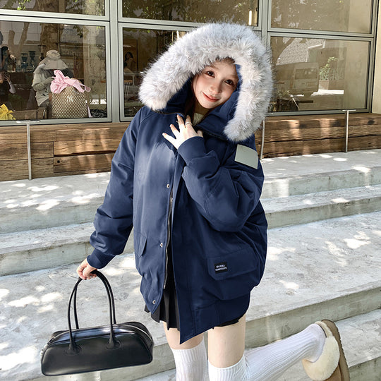 Damen Stylische und isolierte Pufferjacke mit abnehmbarem Kunstfellkragen EB