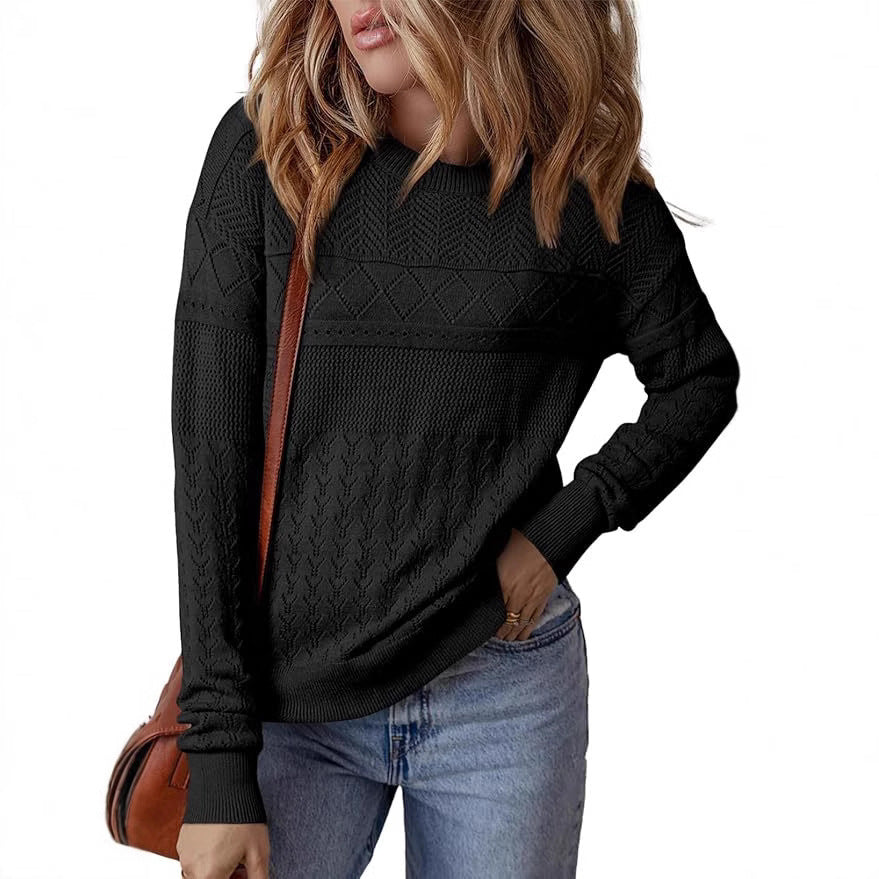 Damen Strickpullover mit strukturiertem Muster und Rundhalsausschnitt EB