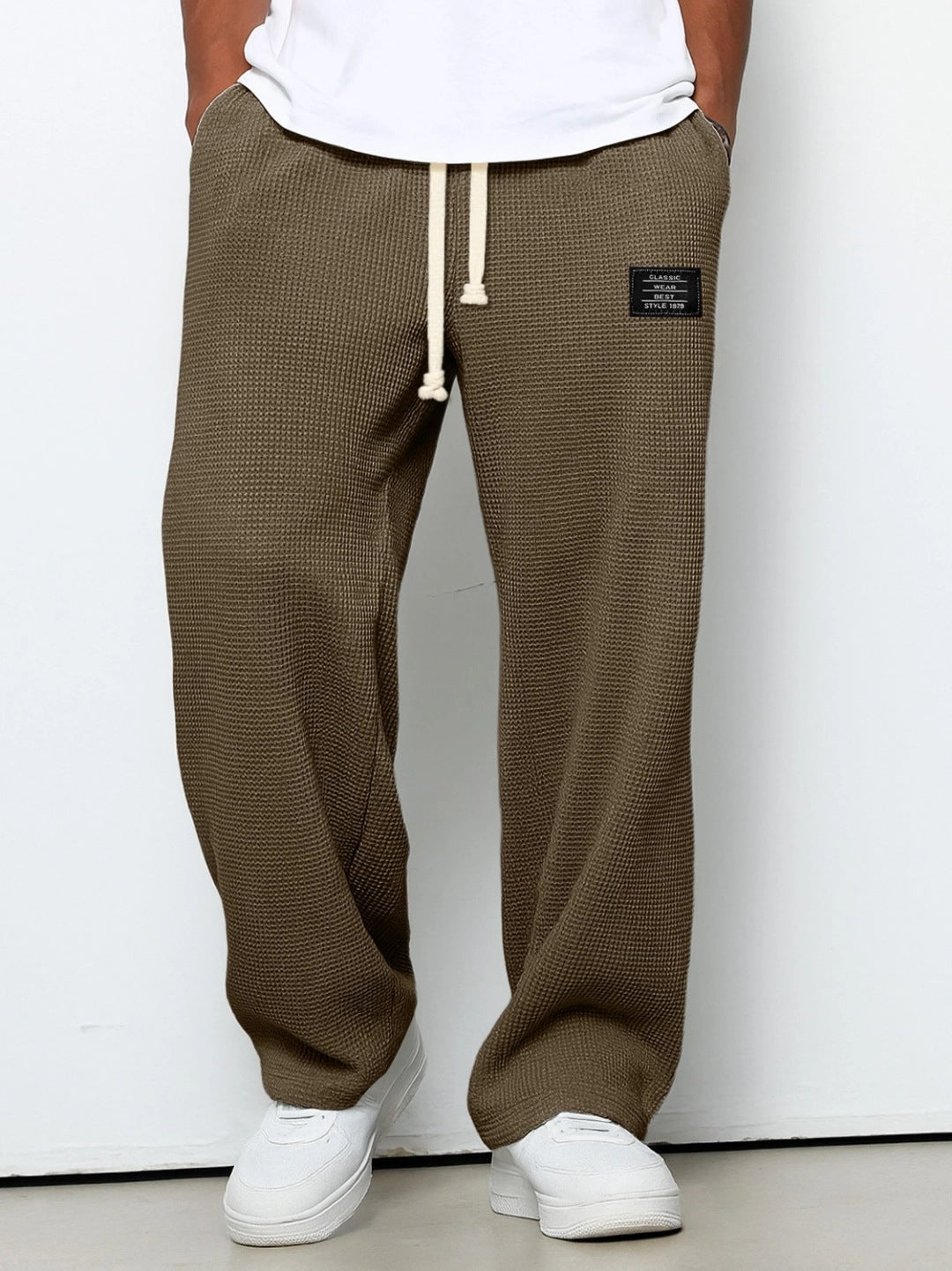 Herren nan lässige Waffelstrick Loungehose mit Kordelzug und geradem Schnitt EB