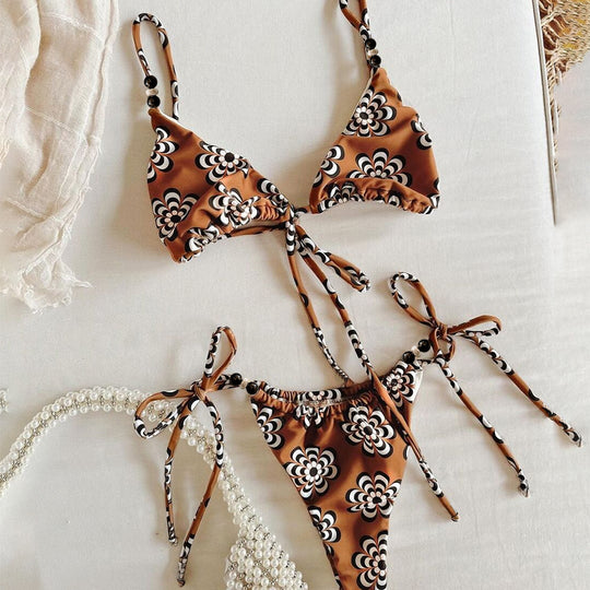 Damen Triangel-Bikini mit verspielten Bindebändern EB