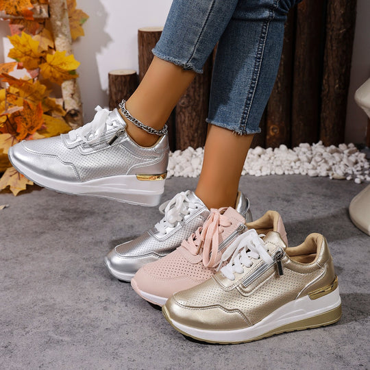 Damen Sneaker mit atmungsaktivem Obermaterial und seitlichem Reißverschluss EB