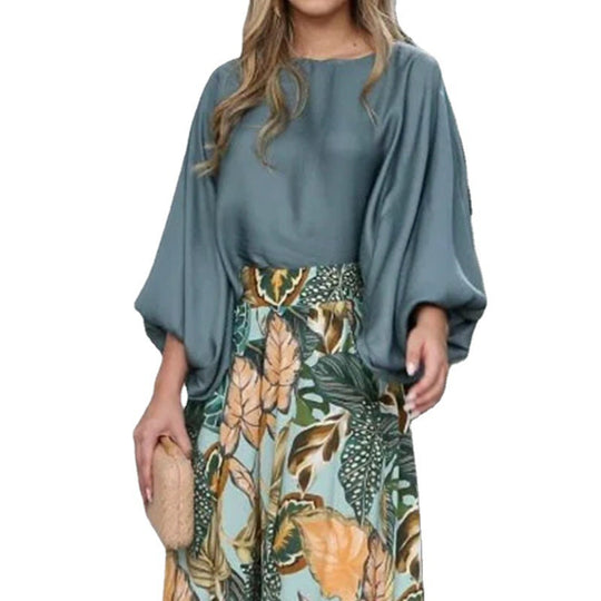 Damen weite Palazzo-Hose mit floralem Muster und elastischem Bund EB