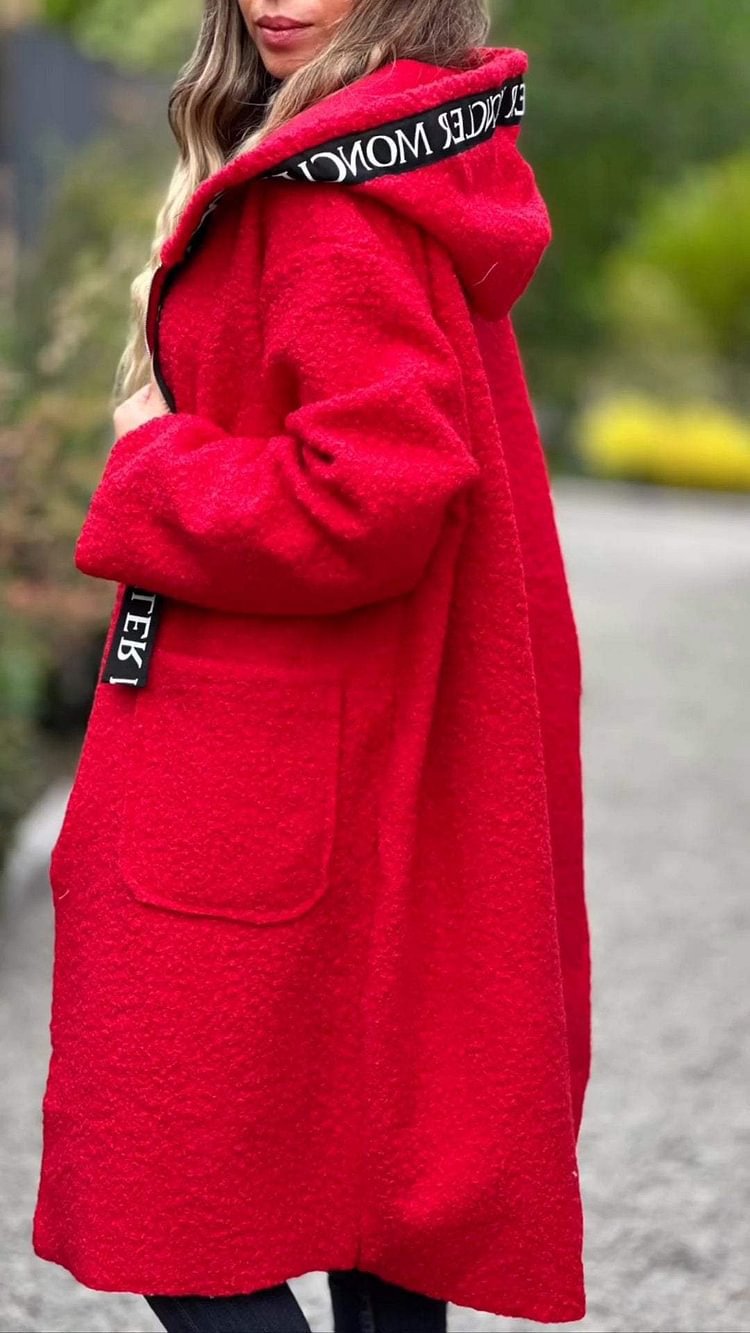 Damen Modischer Oversized-Fleece-Mantel mit praktischen Taschen und Kapuze EB