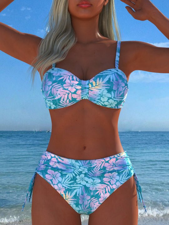 Damen Bikini-Set mit stilvollem Karomuster und goldfarbenen Akzenten EB