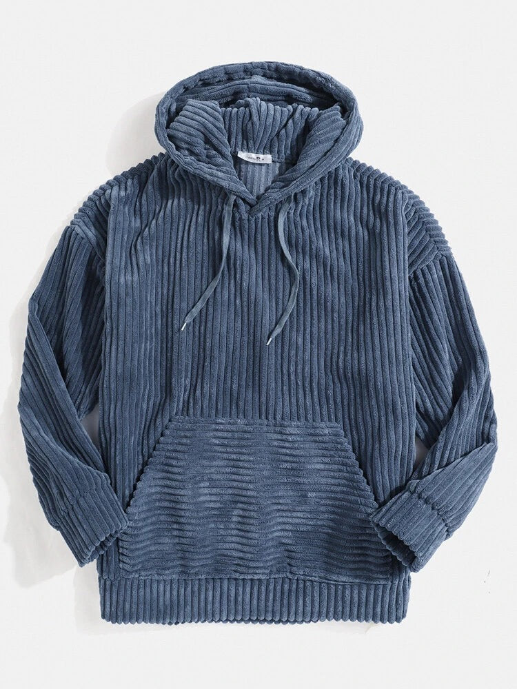Unisex nan gerippter Samt-Hoodie mit Kapuze und Kängurutasche EB