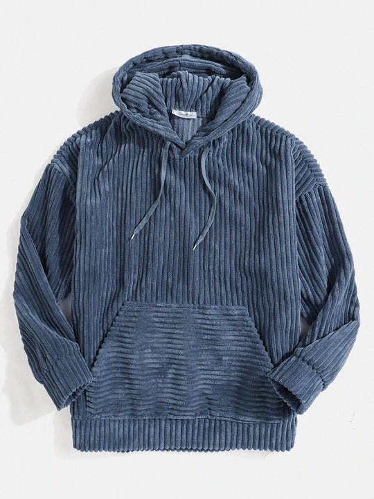 Unisex nan gerippter Samt-Hoodie mit Kapuze und Kängurutasche EB