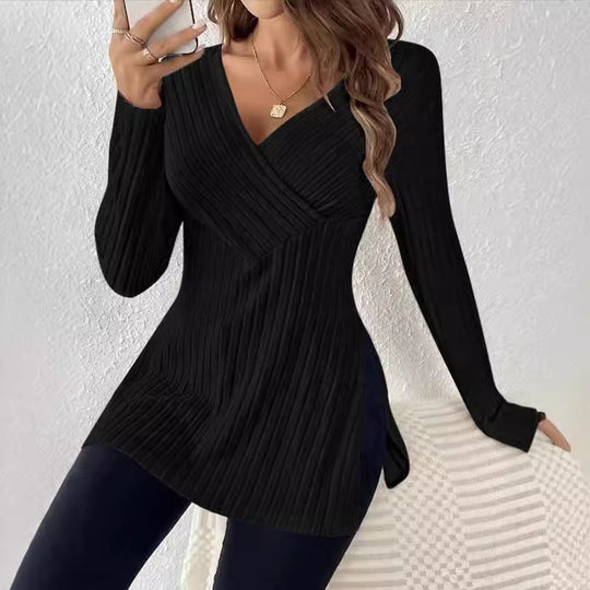 Damen Wickeloberteil mit strukturiertem Rippendesign und modernem Schnitt EB