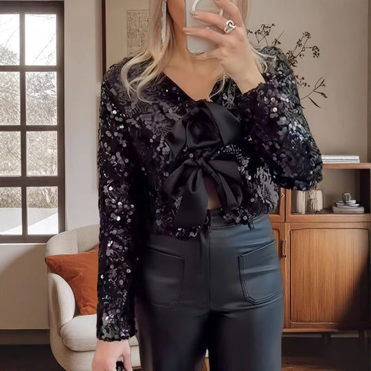 Damen Glitzernde Bluse mit Schleifendetail EB