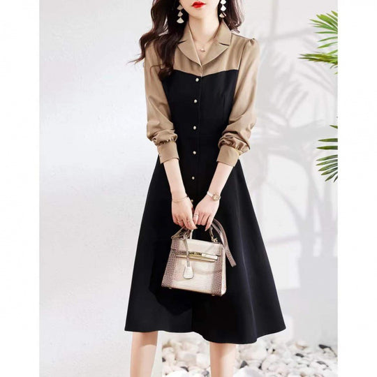 Damen Hemdkleid mit eleganter Knopfleiste und kontrastierendem Oberteil EB