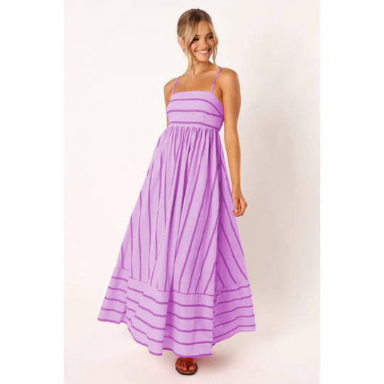 Damen Maxikleid mit feinen Streifen und elastischem Taillenbund EB