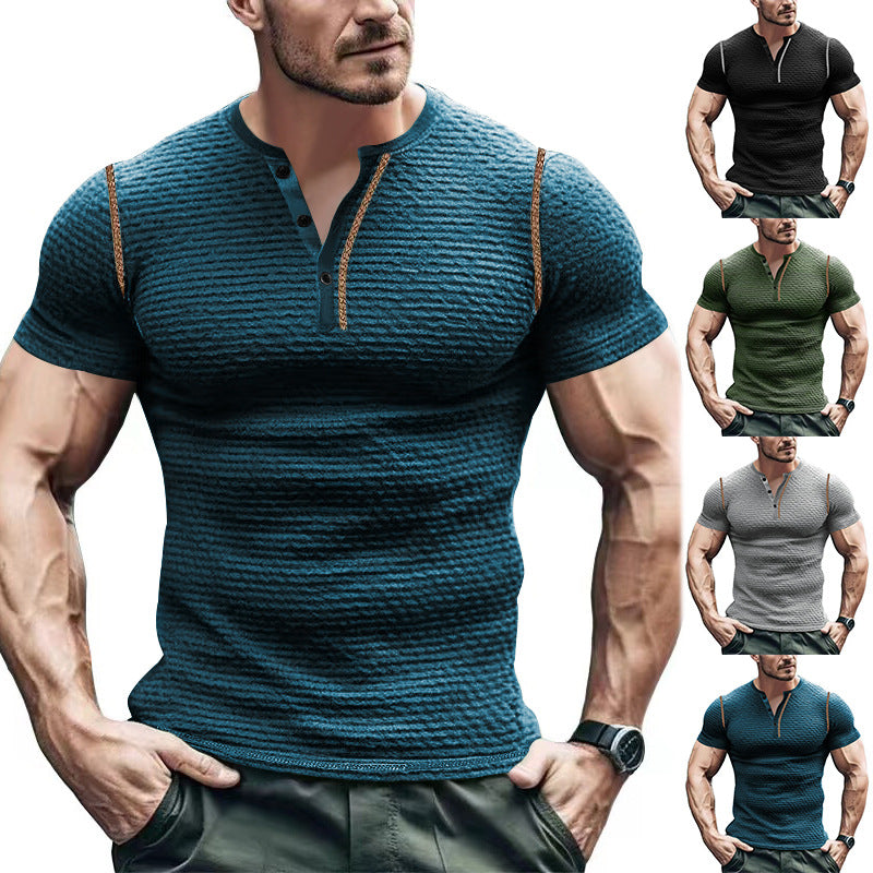 Herren Kurzarm-Henley-T-Shirt mit strukturiertem Design und praktischer Knopfleiste EB