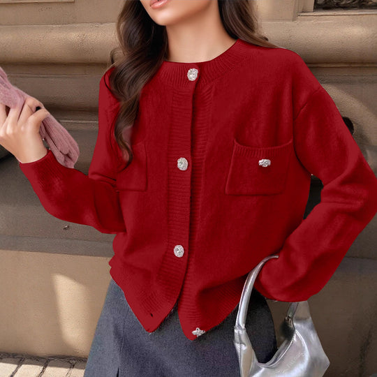 Damen Strickjacke mit dekorativen Taschen und edlen Knöpfen EB