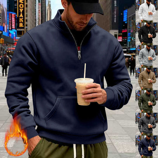 Herren Halbzip-Sweatshirt mit Kängurutasche und Stehkragen EB