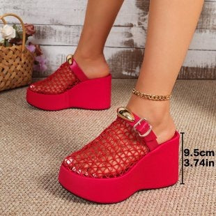 Damen Plateau-Pantoletten mit Netzdesign und Glitzerakzenten EB