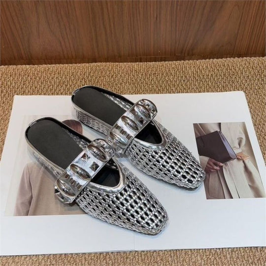 Damen offene Mules mit dekorativem Riemen und modischem Design EB