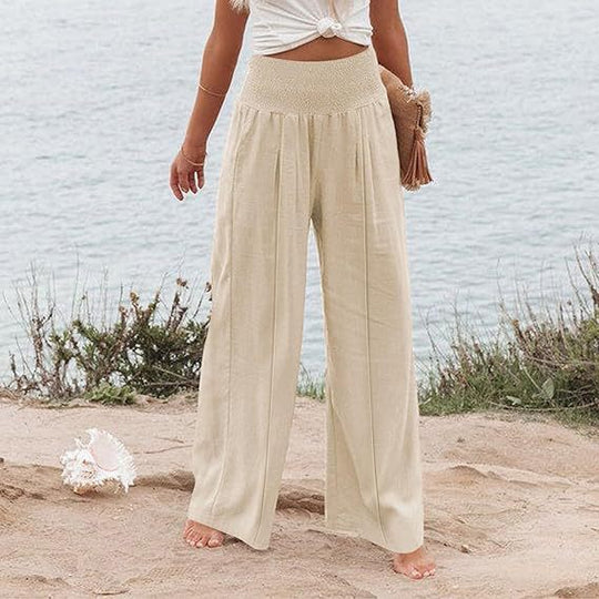 Damen weite und elegante Palazzo-Hose mit hohem Bund und Faltenwurf EB