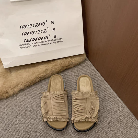 Damen Bequeme Slipper mit fransigem Design und weichem Fußbett EB
