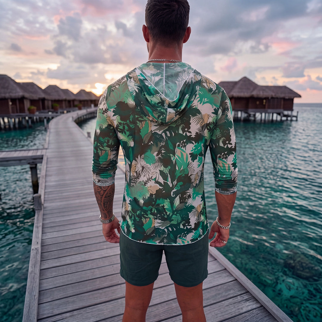 Herren Langarm-Badeoberteil mit floralem Design EB