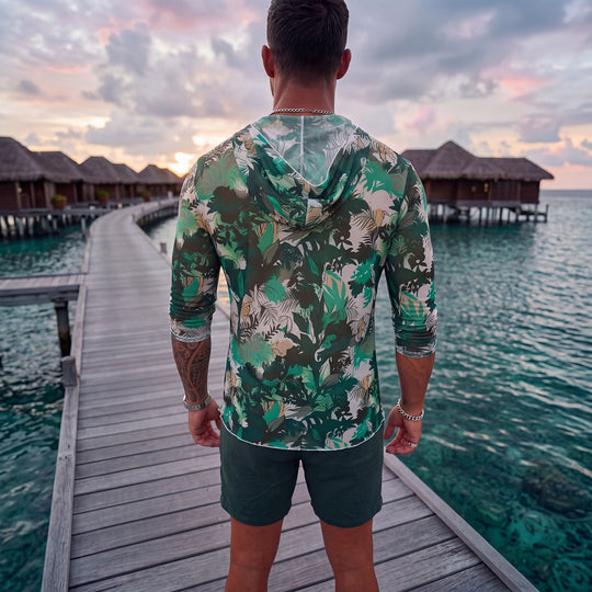 Herren Langarm-Badeoberteil mit floralem Design EB