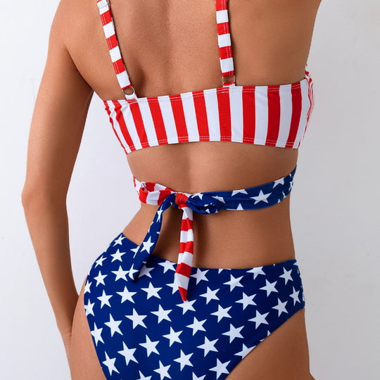 Damen Zweiteiliges Bikini-Set mit asymmetrischem Design und trendigem Sternenmuster EB