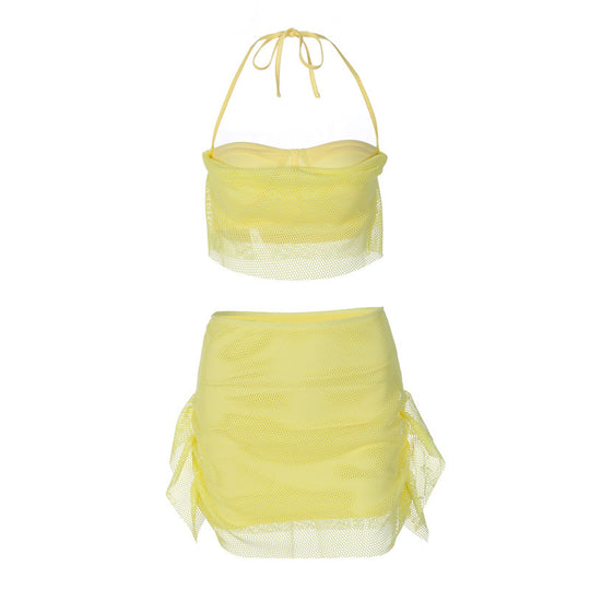 Damen Mesh-Bikini-Set mit Wickelrock und bandeau-Oberteil EB