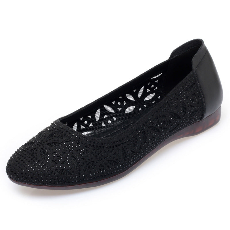 Damen Ballerinas mit filigranem Lochdesign und funkelnden Strassverzierungen EB