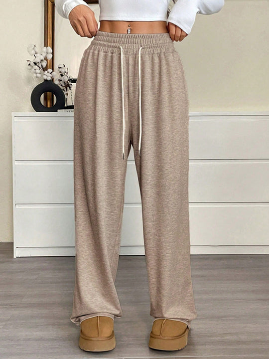 Damen nan weite High-Waist Loungehose mit elastischem Bund und Kordelzug EB