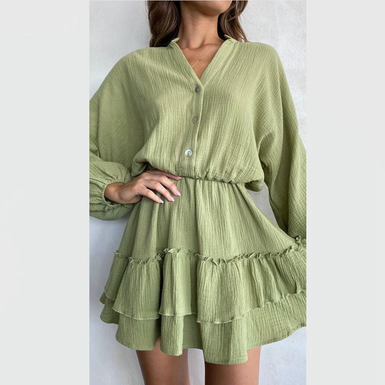 Damen Mini-Hemdblusenkleid mit aufregendem Rüschensaum und elastischem Taillenzug Heidi-Mode