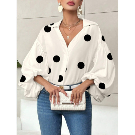 Damen Bluse mit voluminösen Ballonärmeln und elegantem Kragen EB