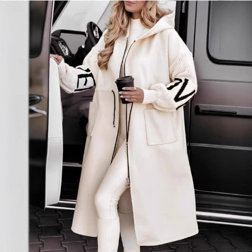 Damen Oversized Kapuzenmantel mit seitlichen Taschen und Reißverschluss EB