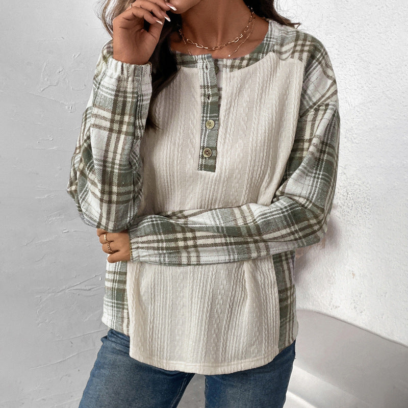 Damen Langarmshirt mit strukturiertem Design und Karomuster EB
