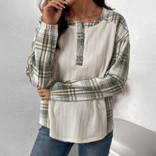 Damen Langarmshirt mit strukturiertem Design und Karomuster EB