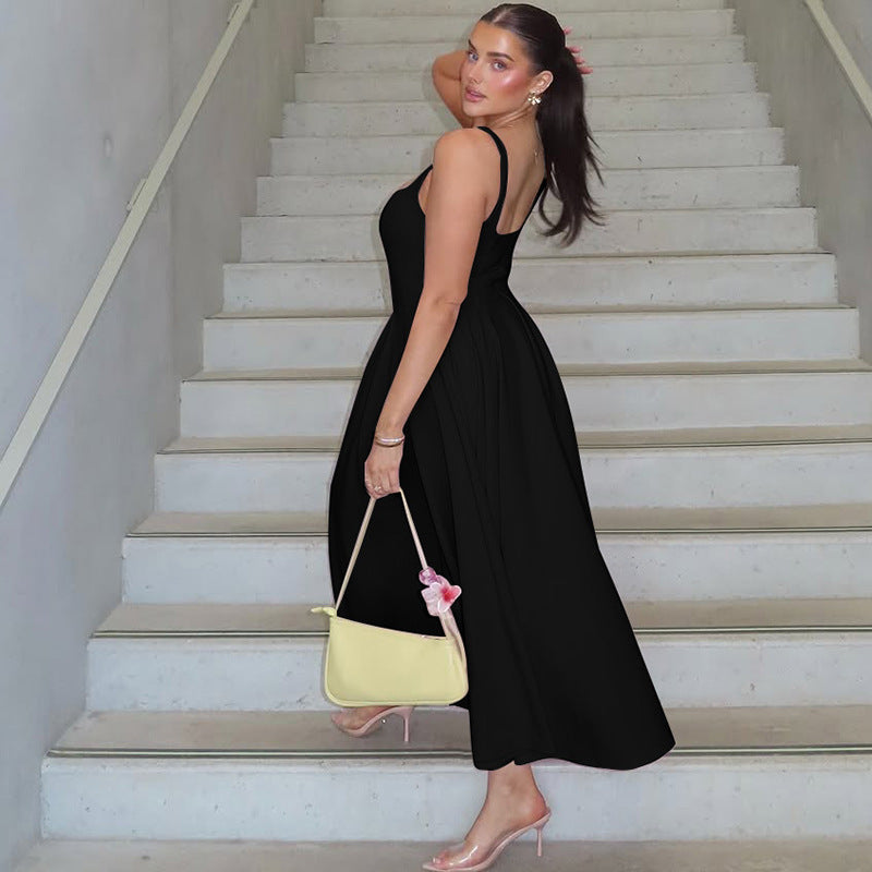Damen Elegantes Maxikleid mit A-Linie und breiten Trägern EB