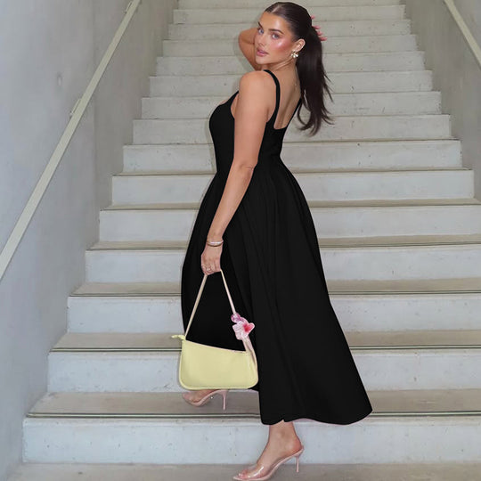 Damen Elegantes Maxikleid mit A-Linie und breiten Trägern EB