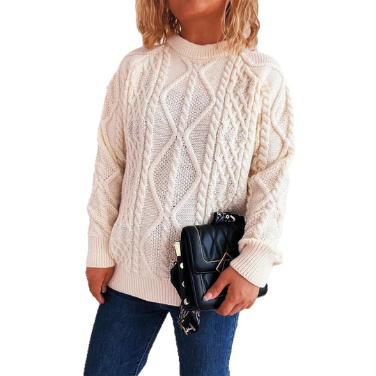 Damen Grobstrickpullover mit strukturiertem Zopfmuster und lässigem Schnitt EB