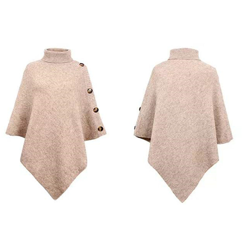 Damen Strick-Poncho mit steigendem Kragen und dekorativen Knopfdetails EB