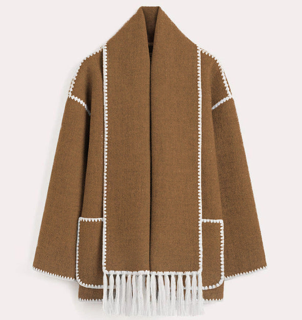 Damen Oversized Strickjacke mit Fransen und Taschen EB