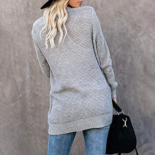Damen lässige Strickjacke mit offenen Ärmeln und praktischen Taschen EB