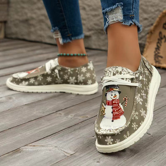 Damen Sneakers im winterlichen Design mit Schneemann-Motiv und rutschfester Sohle EB