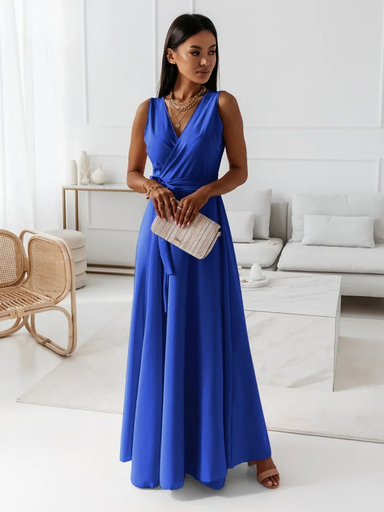 Damen Maxikleid mit elegantem Wickel-Design und schwingendem Rock EB