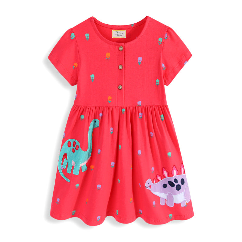 Mädchen Freizeitkleid mit bunten Dinosaurier-Applikationen EB