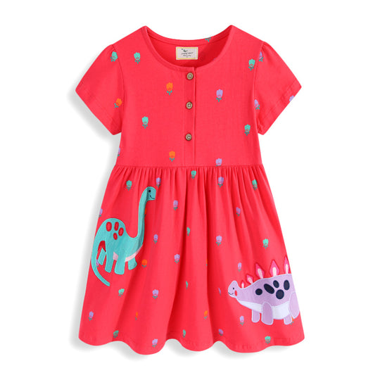 Mädchen Freizeitkleid mit bunten Dinosaurier-Applikationen EB