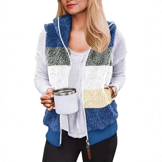Damen kuschelige Fleece-Jacke mit hohen Kragen und praktischen Reißverschlusstaschen EB