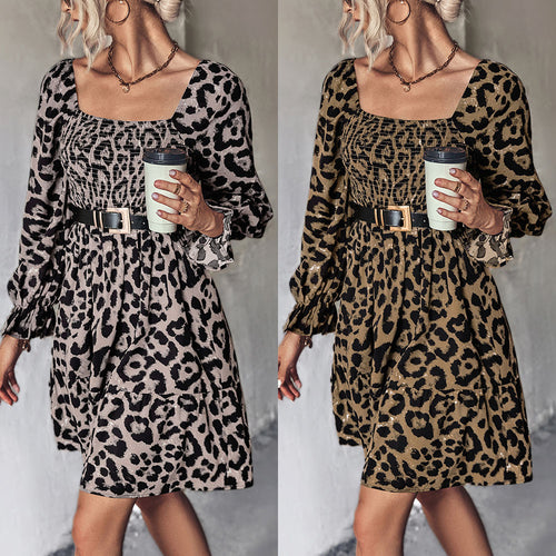 Damen Wickelkleid mit modernem Leopardenmuster und elastischem Taillenband EB