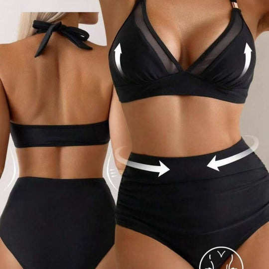 Damen Bikini-Set mit transparenten Einsätzen und hohem Taillenbund EB