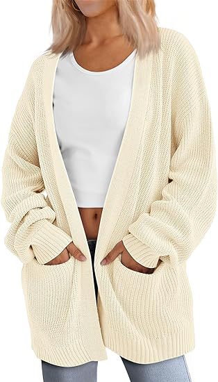 Damen Grobstrick Cardigan mit offenem Schnitt und praktischen Taschen EB