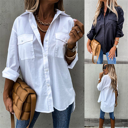 Damen Modische Hemdbluse mit praktischen Brusttaschen und legerem Schnitt EB