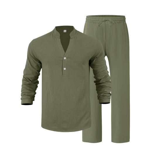 Herren entspannendes Langarm-Hemd & Freizeithose Set EB